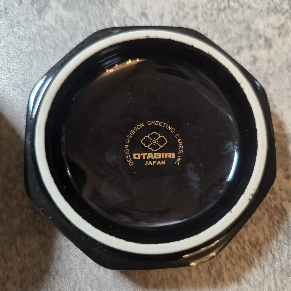 Vtg Otagiri Japan Trinket Box Handpainted Hummingbird Black Glazed Metallic Gold